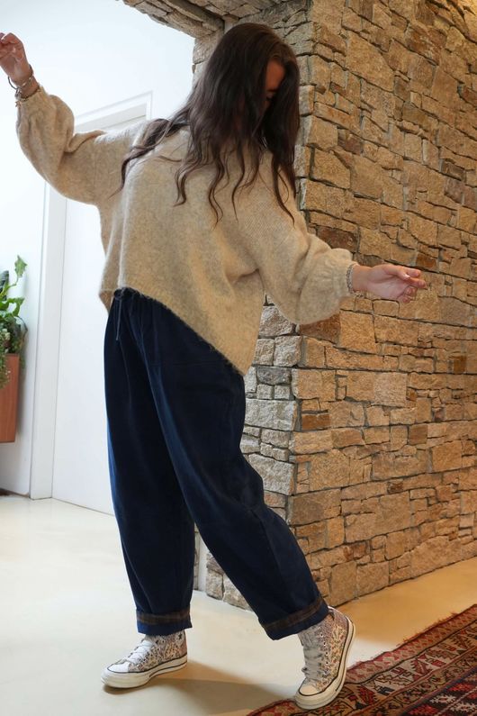 Mercer Soft Twill Barrel Leg Pant Navy 